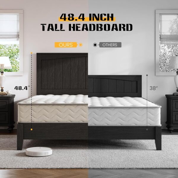 Albott Queen Size Wood Bed Frame with Headboard, Platform Bed Frame with Wood Slat Support No Box Spring Needed/Easy Assembly, Rustic Pine, Black - Image 5