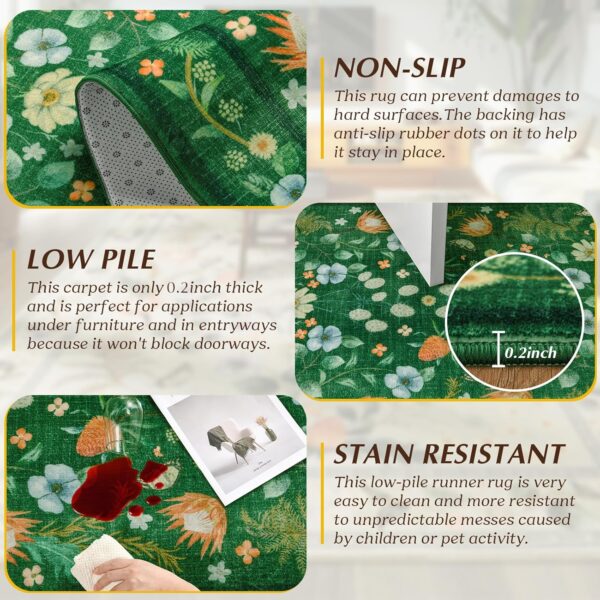 Area Rugs for Living Room 5x7 Non-Slip Carpet Washable Boho Rug Vintage Floral Low Pile Carpet Print Home Rugs for Bedroom Kids Room Playroom Dining Room Home Office Farmhouse,Green - Image 4