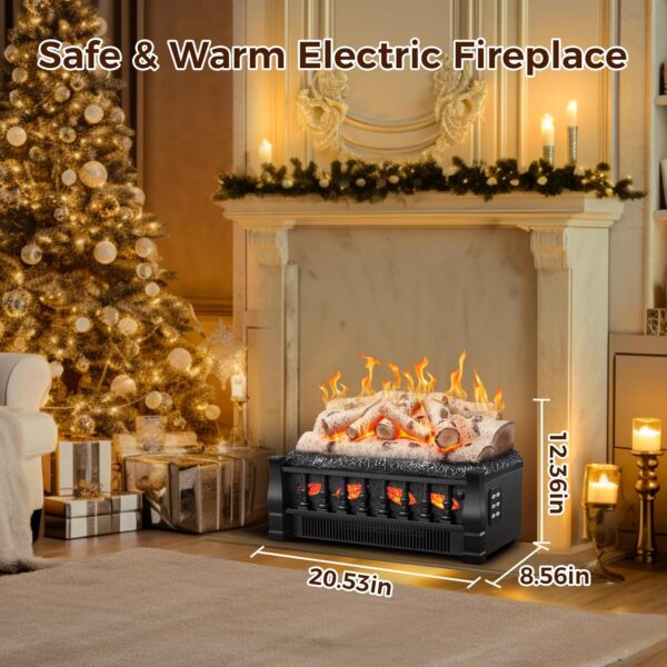 Joy Pebble Electric Fireplace Insert Log Heater 21",750W/1500W Adjustable 5 Flame Brightness,5 Speed Mode,Fireplace Insert with Realistic Ember Bed and Whitish Gray Log,Remote Control - Image 7