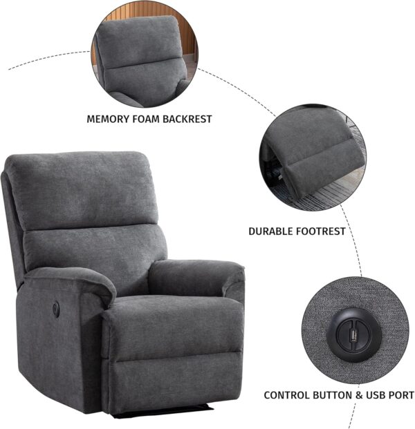 Power Recliner Chair, Electric Recliner, Breathable Fabric Single Overstuffed Recliner Sofa Chair with USB Charge Port for Elderly Living Room, Bedroom, Gray - Image 4