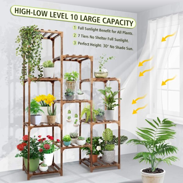 cfmour Plant Stand Indoor Outdoor, 10 Tire Tall Large Wood Plant Shelf Multi Tier Flower Stands,Garden Shelves Wooden Plant Display Holder Rack for Living Room Corner Balcony Office Lawn Patio - Image 4