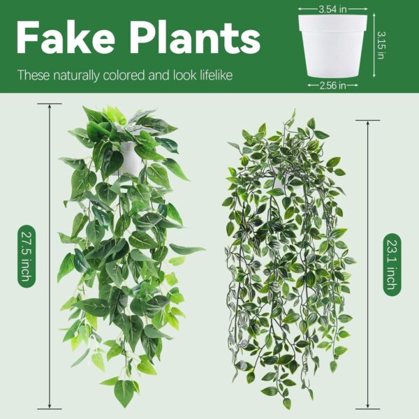 Der Rose 2 Pack Fake Plants Hanging Faux Potted Ivy Vine Artificial Plants Indoor for Room Bathroom Wall Shelf Outdoor Decor - Image 3