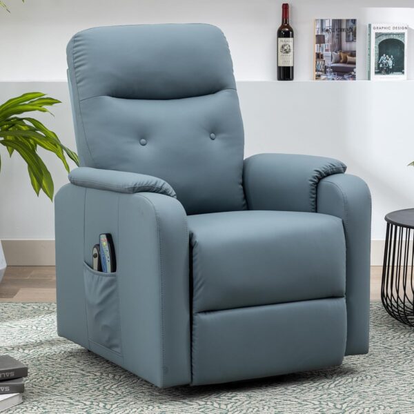 P PURLOVE Power Lift Chair Electric Recliner for Elderly, PU Massage Recliner Chair with Side Pocket, Adjustable Massage and Heating Function for Adults, Squirrel Grey - Image 4