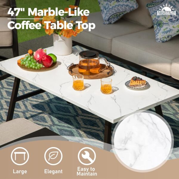 Patio Furniture Set, 4 Piece Modern Metal Outdoor Patio Furniture, 3 Seater Couch, 2 swivel Chairs, Coffee Table and 5.75" Extra Thick Cushion, Patio Conversation Set for Backyard Deck - Image 7