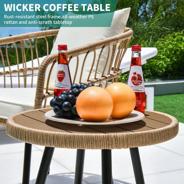 YITAHOME 3 Pieces Outdoor Wicker Patio Conversation Bistro Set, All-Weather Rattan Patio Furniture Set with Table & Cushions, Outdoor Sectional Sofa for Patio, Balcony, Backyard, Deck - Image 3