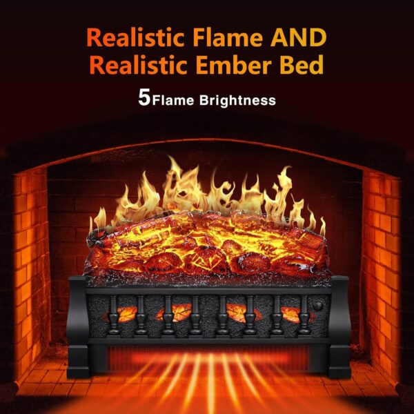 R.W.FLAME Electric Fireplace Log Set Heater 21IN, Remote Control, Flame Brightness Adjustable,Realistic Ember Bed, Overheating Protection for Home and Office Decor, 750W/1500W - Image 3