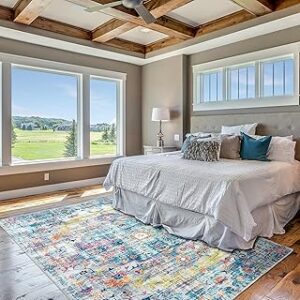 Mandala Machine Washable Area Rug 4 x 6 - Non-Slip & Safe Floor Rug - Stain Resistant Bedroom Rug - Comfortable Polyester Material Colorful Rug - Durable Modern Rug for Living Room - Living Room Rugs