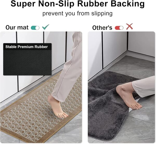 KIMODE Kitchen Mtas 20"x47",Non-Slip Washable Farmhouse Kitchen Runner Rugs,Absorbent Khaki Kitchen Mats for Floor Front of Sink,Beige Standing Mats for Hallway/Laundry Room - Image 3