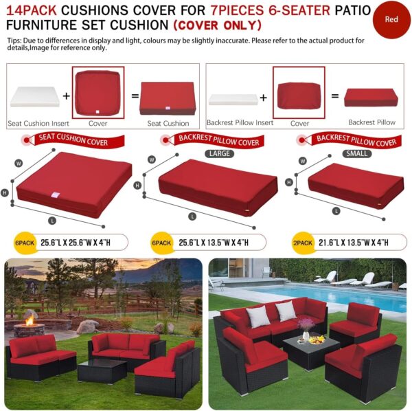ClawsCover 14Pack Outdoor Seat and Back Cushions Replacement Covers Fit for 7Pieces 6-Seater Wicker Rattan Patio Furniture Set Sectional Couch Chair,Red-Include Cover Only (Large) - Image 4