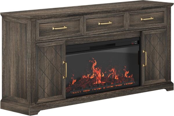 BELLEZE 68 Inch Farmhouse TV Stand with 36" Electric Fireplace with Sound, Entertainment Center with Storage Cabinets & 3 Drawers for TVs up to 75", Media Console for Living Room & Bedroom (Brown) - Image 7