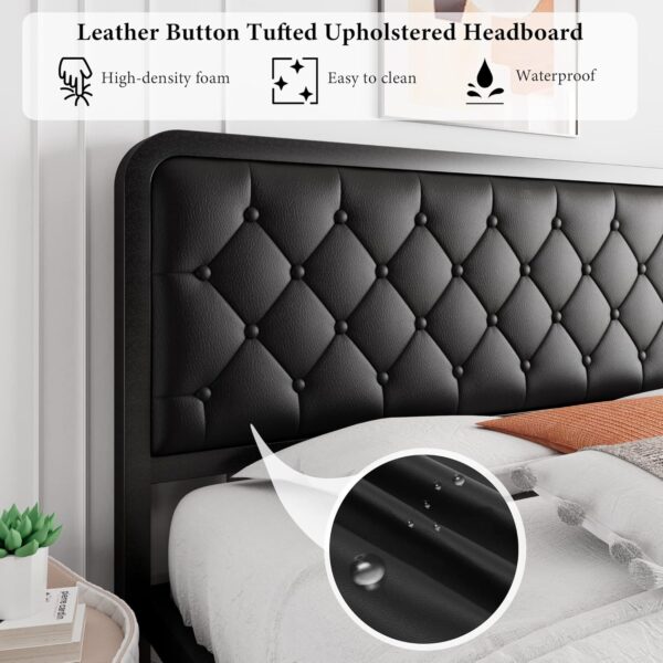 iPormis Queen Size Metal Bed Frame with Faux Leather Headboard, Curved Platform Bed Frame, Thicker Metal Steel Slats Support, 12'' Under-Bed Space, Noise-Free, Easy Assembly, Black - Image 4