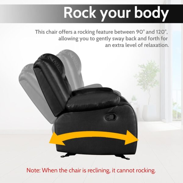 PrimeZone Oversized Rocker Recliner Chair - Comfy Wide Lazy Boy Recliner Chair with Overstuffed Armrest, Faux Leather Manual Reclining Chair for Living Room, Bedroom, Home Theater Seating, Black - Image 6