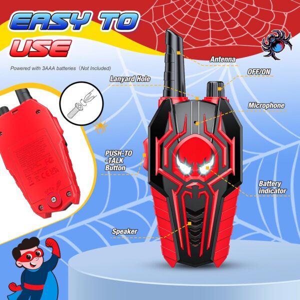 Spider Walkie Talkies for Kids: Toys Gifts for 3 4 5 6 7 8 9 Year Old Boys Girls Ages 5-7 Kids Walkie Talkies Outdoor Hiking 2 Way Radio Toy for 3-12 Year Old Boy Girl Halloween Birthday Gift Age 3-6 - Image 6