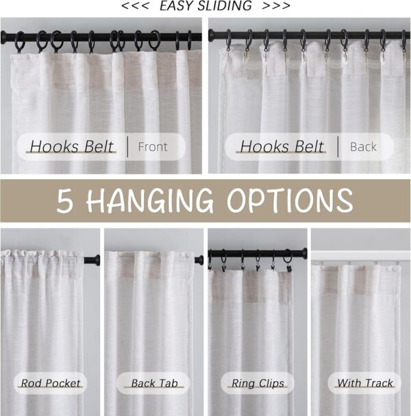 White with Linen Back Tab Curtains 90 Inches Long 2 Panels Set for Dining Cottage- Soft Light Weight Airy Semi Privacy Sheer Curtains Hooks Rod Pocket Light Filtering Neutral Style Curtains W52 x L90 - Image 3