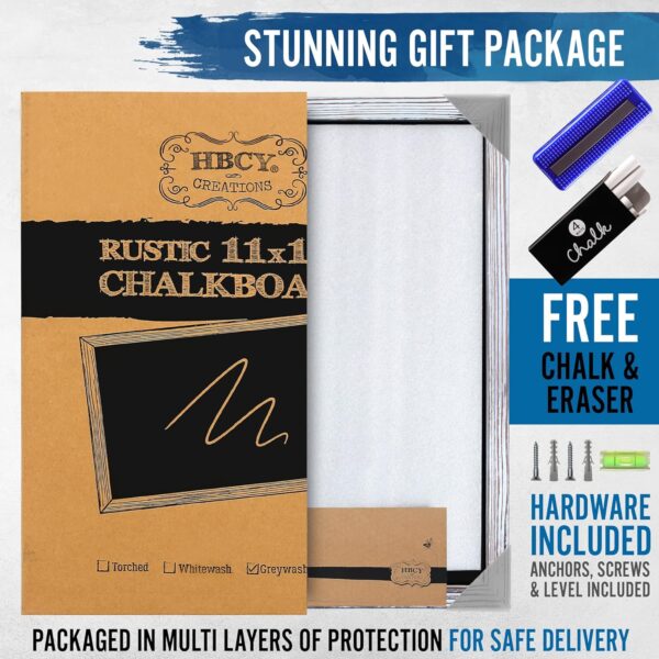 HBCY Creations 11" x 17" Whitewash Solid Wood Frame Wall Chalkboard, Magnetic Surface, Home Décor, Restaurant & Café Menus, Blackboard, Includes Chalk, Eraser & Hanging Hardware - Image 7
