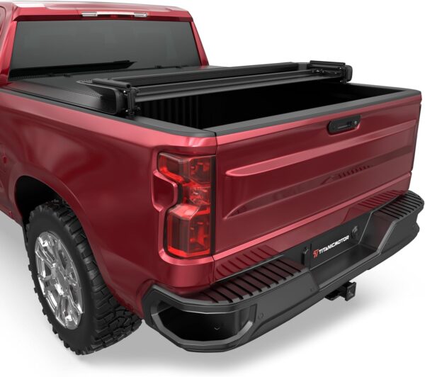 Soft Quad Fold Truck Bed Tonneau Cover Compatible for 2014-2018 Chevy Silverado GMC Sierra 1500 2015-2018 Silverado Sierra 2500 3500 HD Fleetside 4-Fold 5.8FT 69.6Inch
