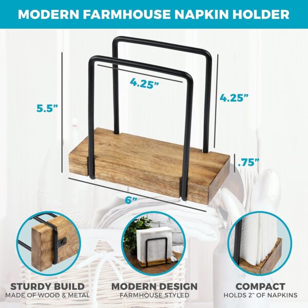 Tribello Modern Farmhouse Napkin Holder, Standing Vintage Napkin Holder for Tables, Steel And Wooden Base Kitchen & Dining Room Decor - Image 5