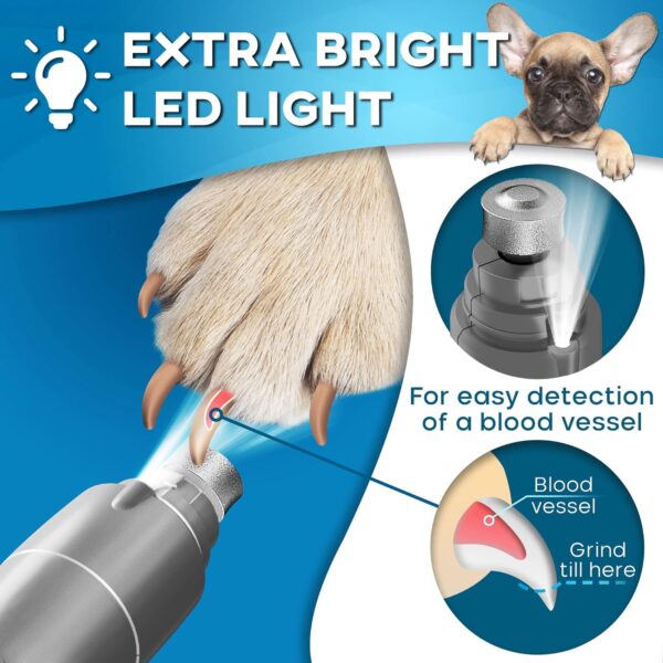 Dog Nail Grinder with LED Light, Rechargeable Dog Nail Grinder for Large Dogs, Medium & Small Dogs, Professional Pet Nail Grinder for Dogs Quiet Soft Puppy Grooming, Cat Nail Grinder, Dog Nail Trimmer - Image 6