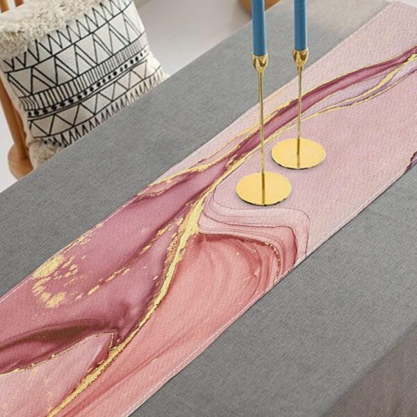 Decorative Table Runner 13 x 72 Inches,Set of 1 Elegant Cotton Linens Table Runner Decor for Kitchen,Dining Room,Coffee Table,Pink Gold Marble Texture - Image 3