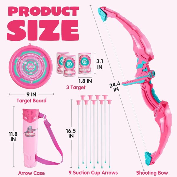 JOYIN Pink Bow and Arrow Set for Girls, LED Light Up Archery Toy Set with 9 Suction Cup Arrows, Target & Arrow Case, Christmas Indoor Outdoor Activity Toy for Kids Girls Ages 3-12 - Image 7
