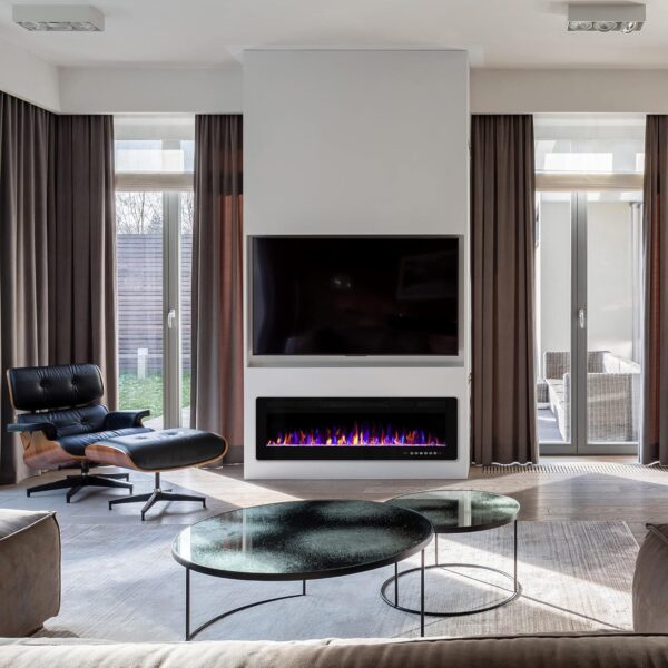 60 inches Electric Fireplace Recessed and Wall Mounted, Fireplace Heater and Linear Fireplace, with Timer, Remote Control, Adjustable Flame Color, 750w/1500w, Black - Image 6