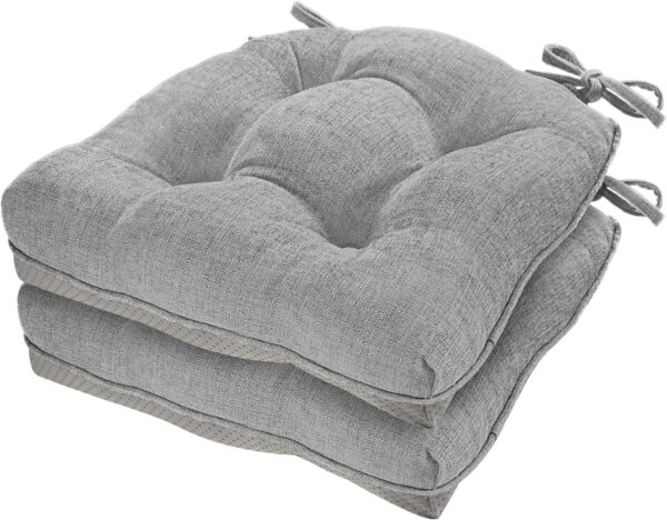 cozyide Chair Cushions for Dining Chairs, 17" x 17" Non-Slip Kitchen Chair Pads with Adjustable Ties, Memory Foam Indoor Chair Cushions for Dining Room, Light Grey (Pack of 2)