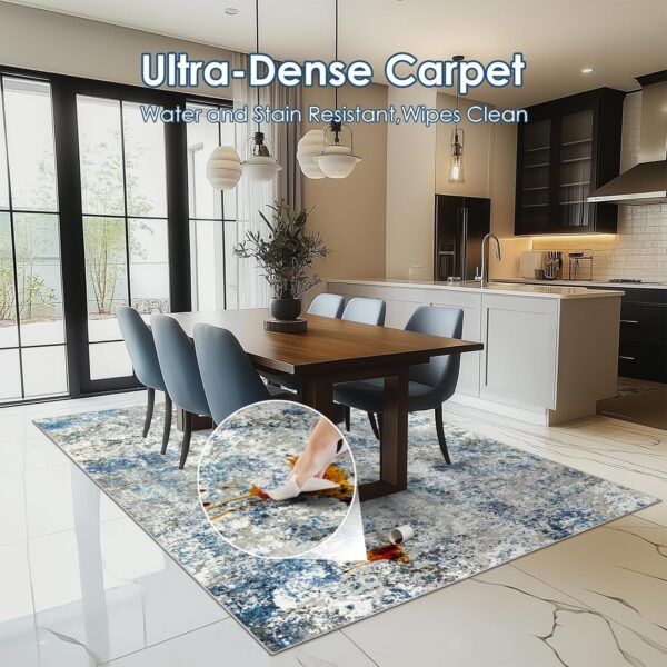 Area Rug Living Room Rugs - 6x9 Modern Abstract Large Soft Machine Washable Rug Stain Resistant Non Slip Faux Wool Low Pile Accent Carpet for Bedroom Dining Home Studio College Office - Grey/Blue - Image 3