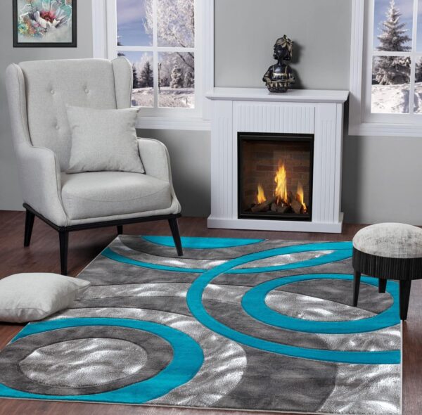 GLORY RUGS Area Rug Modern 5x7 Turquoise Circles Geometry Soft Hand Carved Contemporary Floor Carpet Fluffy Texture for Indoor Living Dining Room and Bedroom Area