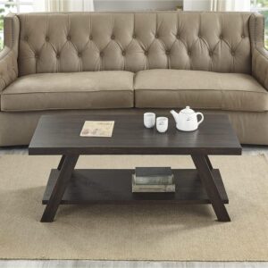 Roundhill Furniture Athens Contemporary Wood Shelf Coffee Table, Weathered Espresso