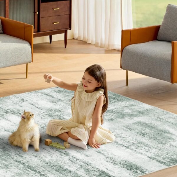 Living Room Rug 6x9 Abstract Washable Rug with Non Slip Modern Machine Washable Rug Stain Resistant Low Pile Green Rug Soft Large Area Rug for Dining Room Home Decor, Green - Image 2