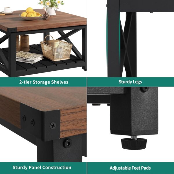 YITAHOME Farmhouse Coffee Table,Square Coffee Table for Living Room, Vintage Living Room Table with Shelf, Coffee Table with Storage,Brown - Image 5