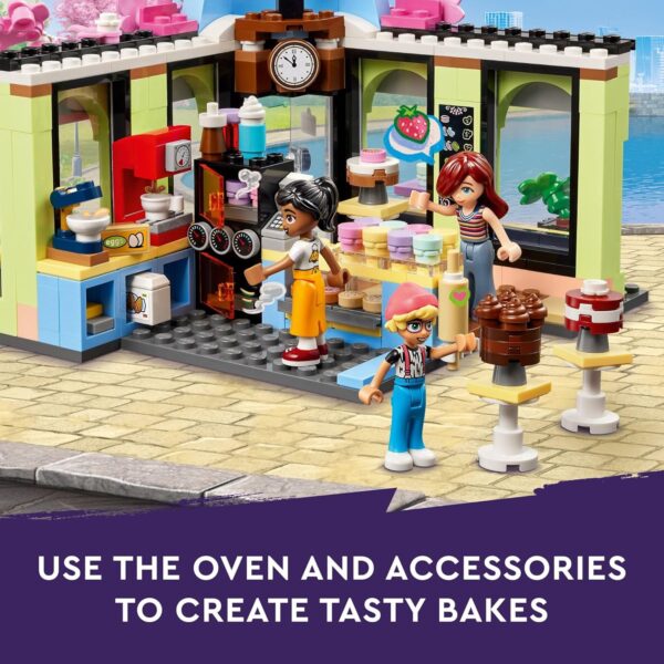 LEGO Friends Heartlake City Café Shop Toy for Kids, Bakery Building Set, Birthday Gift Idea for Girls and Boys Ages 6 Years and Up with 3 Mini Dolls and a Dog Toy Figure, 42618 - Image 3