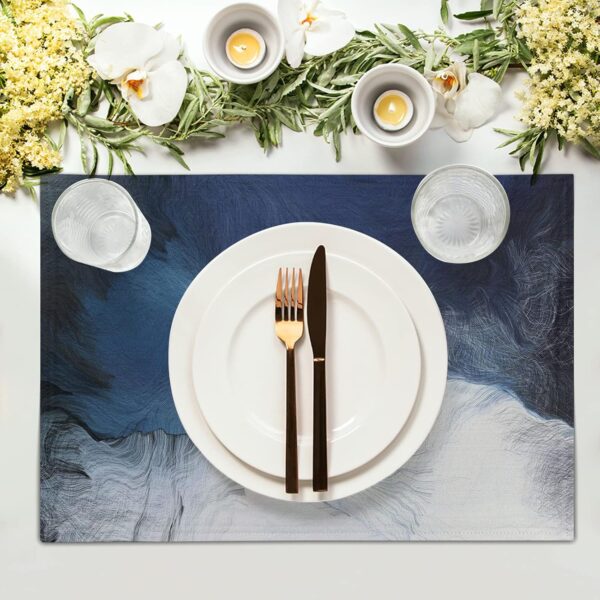 Black Blue Grey White Placemats Set of 4 Modern Art Abstract Coffee Plate Mat Washable Heat Resistant Linen Place Mats Royal Gray Dinner Placemat Indoor for Dining Table Kitchen Accessories Decor - Image 3