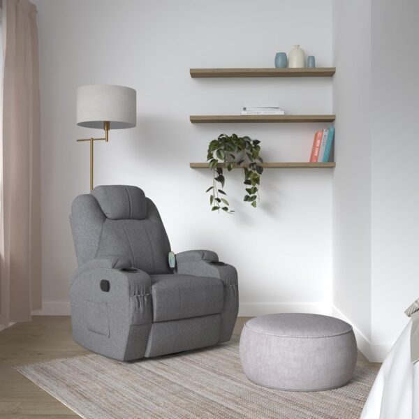 Best Choice Products Executive Linen Fabric Swivel Electric Massage Recliner Chair w/Remote Control, 5 Heat & Vibration Modes, 2 Cup Holders, 4 Pockets - Gray - Image 2