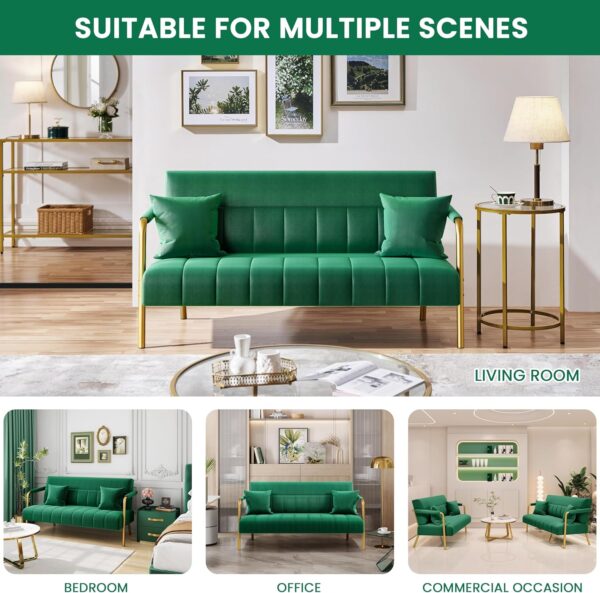 Yaheetech 56.5" W Modern Loveseat 2 Seater Sofa Luxurious Velvet Fabric Couch with Gold-Tone Metal Arms and Legs for Living Room, Home Office, Studio Green - Image 5