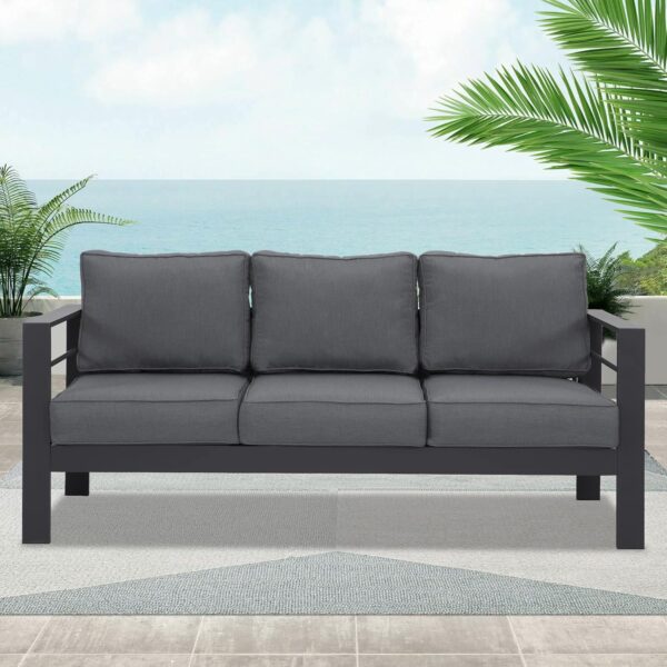 Wisteria Lane Patio Furniture Aluminum Sofa, All-Weather Outdoor 3 Seats Couch, Gray Metal Chair with Dark Grey Cushions - Image 7