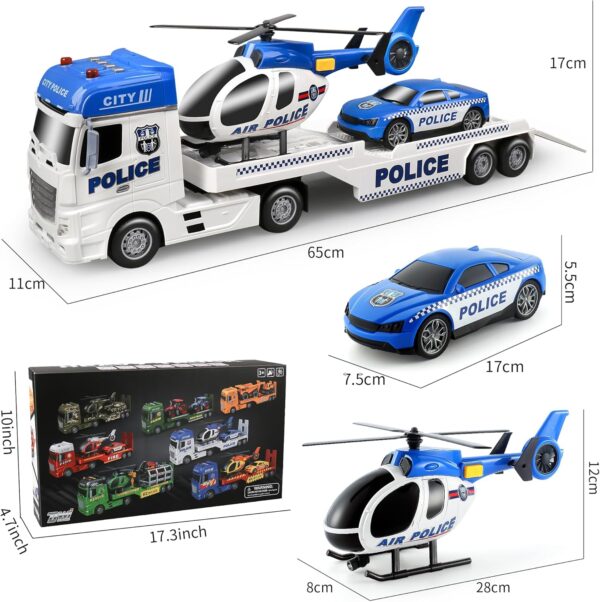 Dwi Dowellin Toddler Boy Toys for 3 4 5 6 Year Old, 25" Semi Truck Toy with Racing Car and Helicopter - Police Toys,Birthday Gifts for Kids Child 2 3 4 5 6 Years Old - Image 6