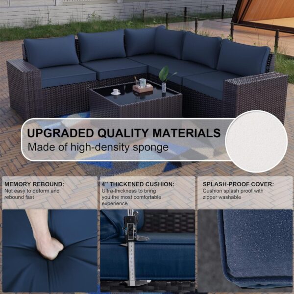Kullavik 6PCS Outdoor Patio Furniture Set PE Wicker Rattan Sectional Sofa Patio Conversation Sets,Navy Blue - Image 3