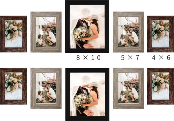 LUCKYLIFE Picture Frame Set 10-Pack, Gallery Wall Frame Collage with 8x10 5x7 4x6 Frames in 3 Different Finishes - Image 7