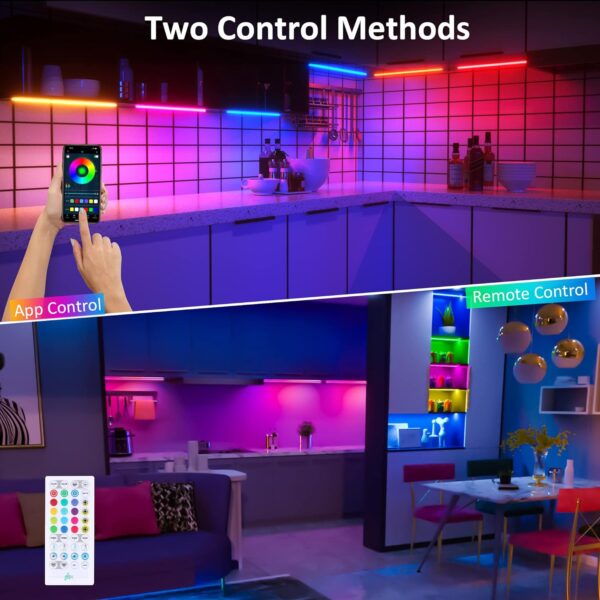 6 Pcs RGB Under Cabinet Lights Kit, Smart App and Remote Control Under Cabinet Lighting, Dimmible Under Counter Lights for Kitchen, Plug in LED Lights for Cabinet, Counter, Workbench, Desk - Image 2