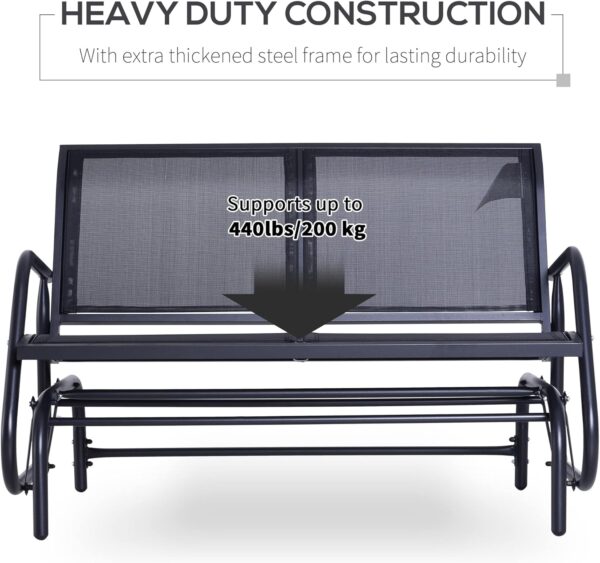 Outsunny 2-Person Outdoor Glider Bench, Patio Double Swing Rocking Chair Loveseat w/Powder Coated Steel Frame for Backyard Garden Porch, Black - Image 6