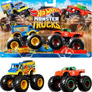 Hot Wheels Monster Trucks Toy Trucks 2-Pack, Demolition Doubles Set of 2 Vehicles in 1:64 Scale, for Kids & Collectors (Styles May Vary)