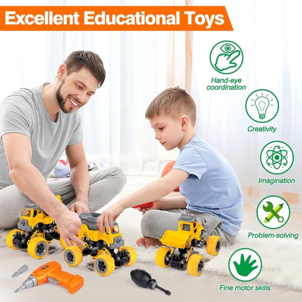 LUDILO 4PCS Take Apart Toys for 4 Year Old Boys Construction Toys with Electric Drill DIY Assembly Building Stem Toys Trucks Gifts for 3 4 5 6 7 8 Year Old Boys Girls Kids Learning Educational Toys - Image 5