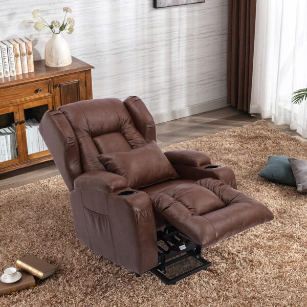 BINGTOO Power Lift Recliner Chair with Massage and Heat for Elderly, Leather Electric Recliner Heated Vibration Massage Sofa Living Room Chair with Cupholder, USB Port, Remote Control, Side Pockets - Image 3