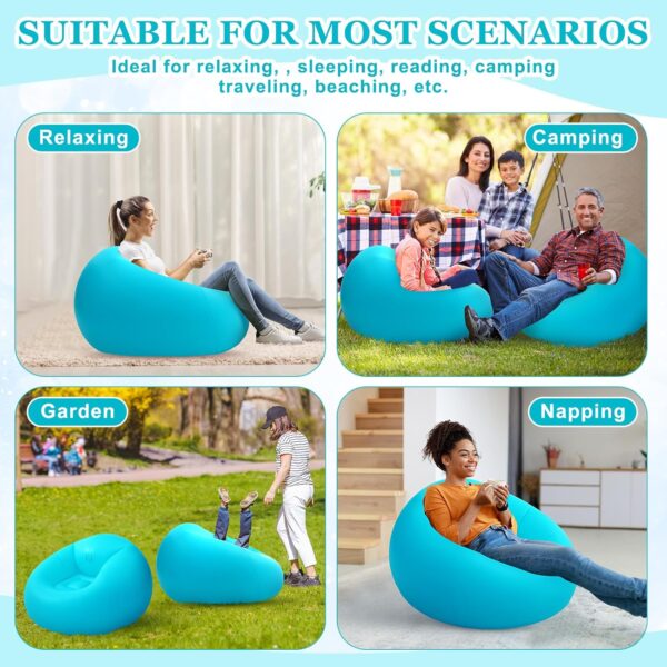 Inflatable Bean Bag Chair for Adult Bean Bag Sofa Chair Blow up Inflatable Furniture for Indoor Outdoor Living Room Bedroom Balcony Travel Party Accessories(Lake Blue,2 Pcs) - Image 4