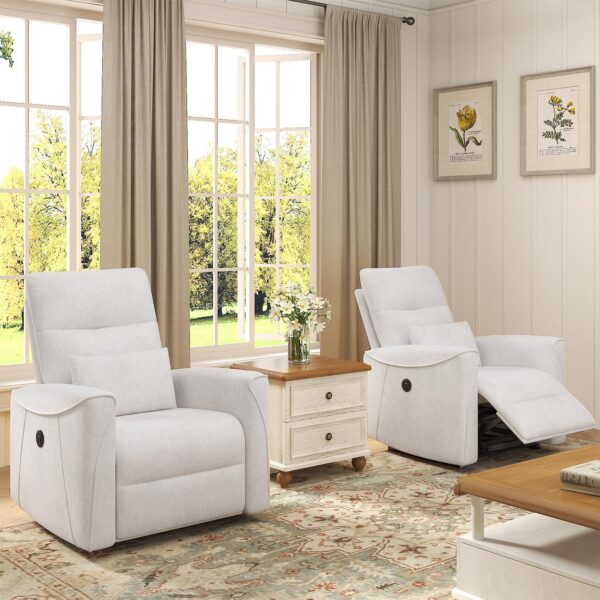 Power Recliner Chair for Adults, Reclining Sofa Chair, Adjustable Home Theater Seating Lounge with Lumbar Support, Small Recliners for Living Room with Charging Ports (Milky) - Image 7