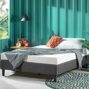 Zinus Curtis Upholstered Platform Bed Frame, Mattress Foundation, Wood Slat Support, No Box Spring Needed, Easy Assembly, Grey, Queen