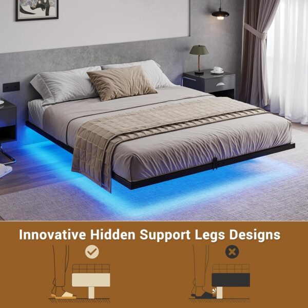 Hasuit Floating Bed Frame Queen Size with LED Lights, Metal Platform Queen Bed, No Box Spring Needed, Easy to Assemble (Queen) - Image 5