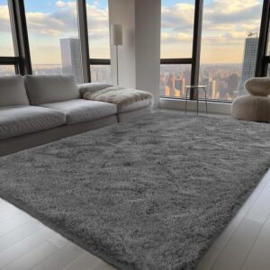 Zentavio Grey Area Rug for Living Room Bedroom 4x6 Soft Fluffy Fuzzy Furry Shaggy Aesthetic Carpet Plush High Pile Floor Throw Rug for Nursery Kids Room Dorm Room