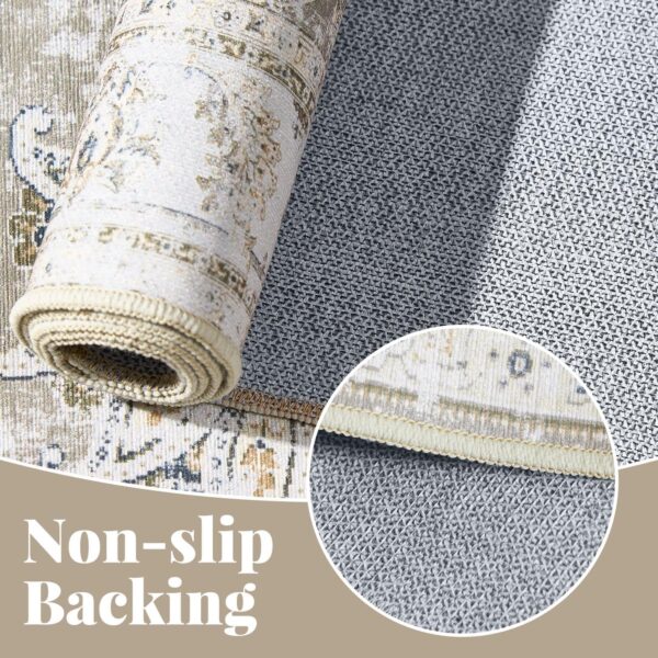 jinchan Area Rug 9x12 Washable Living Room Rug - Taupe Floral Print Vintage Large Rug Indoor Distressed Stain Resistant - Boho Carpet Thin Rug Bedroom Dining Room Office Farmhouse - Image 5